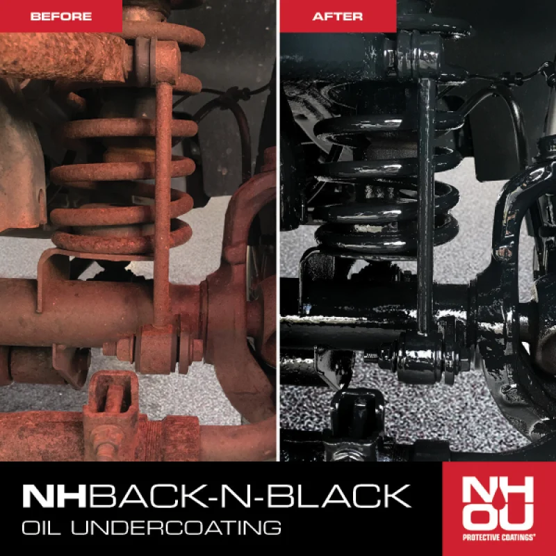 Car chassis before and after NHOU rust protection treatment