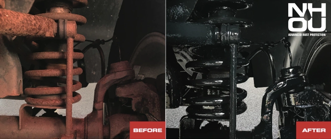 Фотография машины до и после обработки материалами NHOU